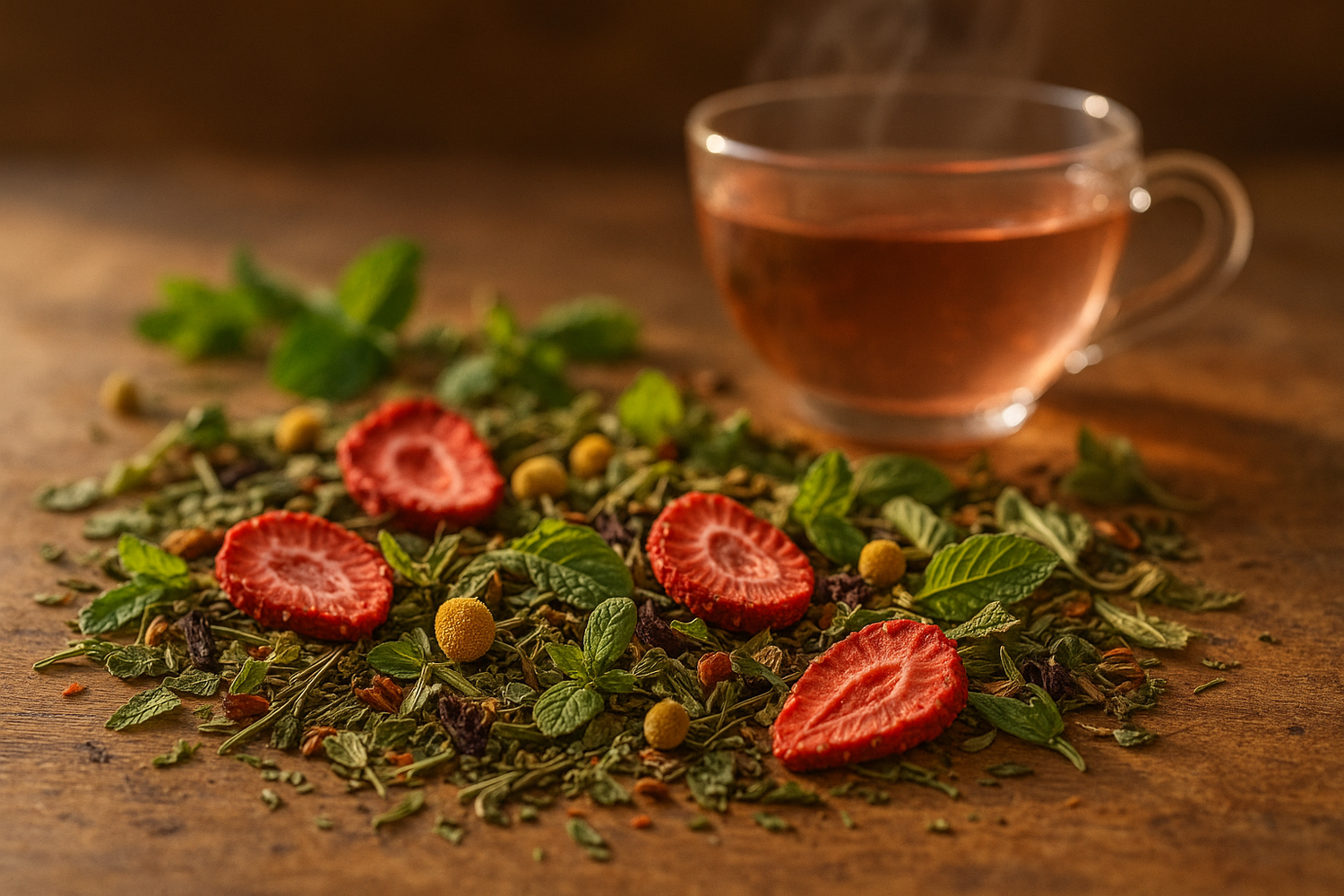 Herbal tea blend with strawberries
